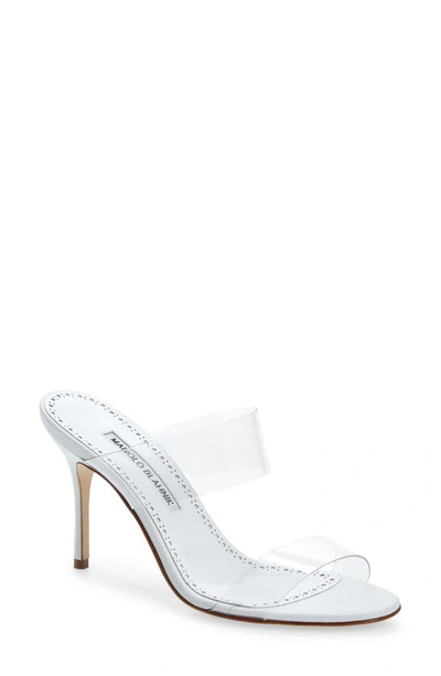 Shop Manolo Blahnik Scolto Clear Double Strap Sandal In White