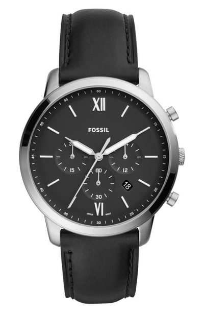 Shop Fossil Neutra Chronograph Leather Strap Watch, 44mm In Black/ Black/ Silver
