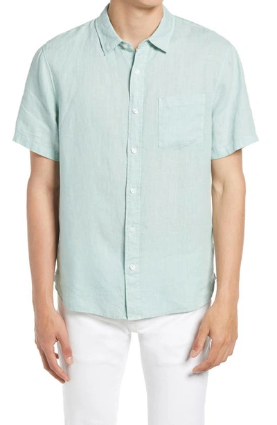 Shop Vince Short Sleeve Slim Fit Linen Sport Shirt In 430pls-poolside
