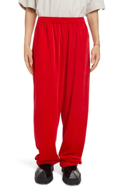 Shop Balenciaga Velveteen Track Pants In Red