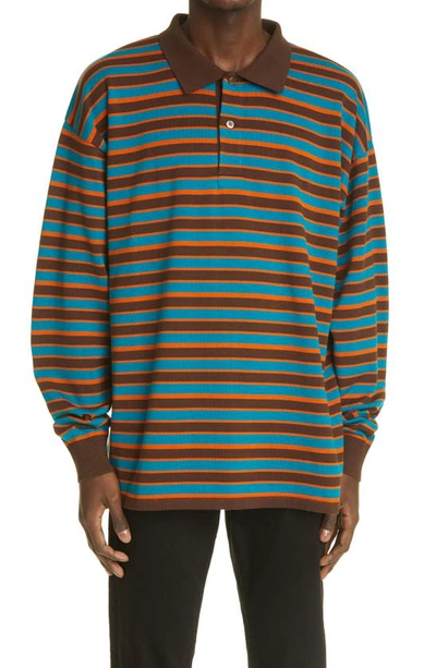 Shop Flagstuff Stripe Long Sleeve Cotton Polo In Brown