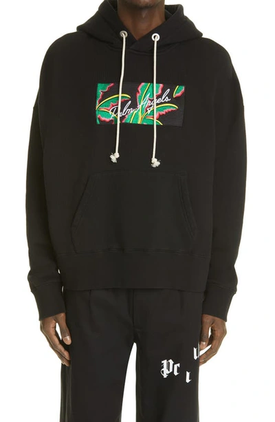 Shop Palm Angels Tropical Logo Embroidered Hoodie In Black White
