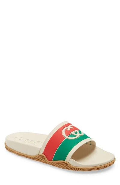 Shop Gucci Agrado Slide Sandal In Cream/red/green
