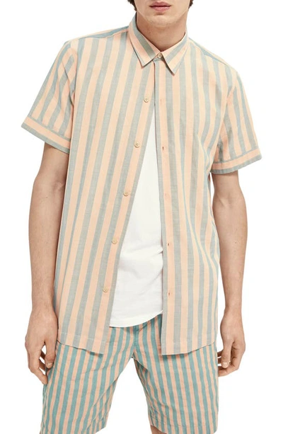 Shop Scotch & Soda Relaxed Fit Short Sleeve Button-up Shirt In Orange