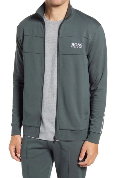 Shop Hugo Boss Boss Track Suit Zip Jacket In Dark Green