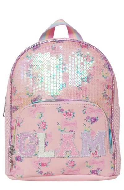Shop Omg Accessories Kids' Mini Glam Floral Print & Sequin Backpack In Pink