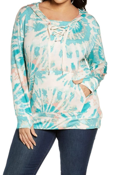 Shop Adyson Parker Lace-up Face Cover Hoodie In Combo Tie Dye
