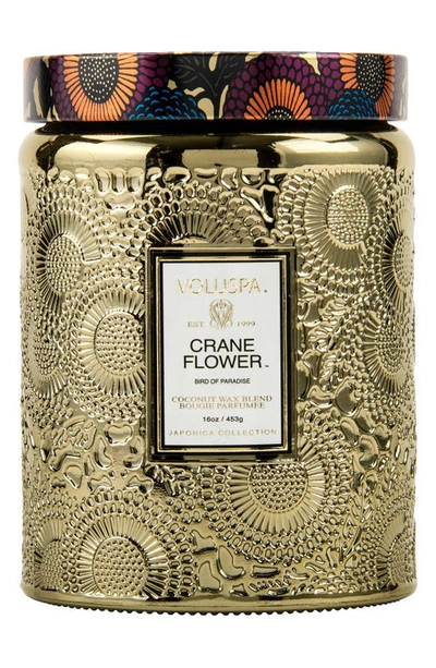 Shop Voluspa Japonica Crane Flower Large Embossed Glass Jar Candle, 16 oz