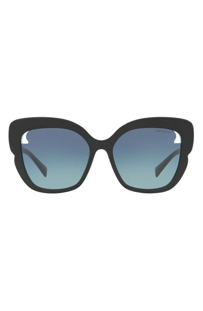Shop Tiffany & Co 56mm Square Cat Eye Sunglasses In Black/ Blue Gradient