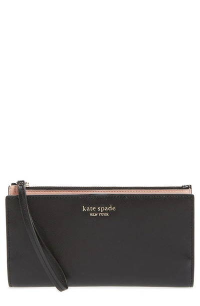 Shop Kate Spade Spencer Continental Leather Wristlet In Black