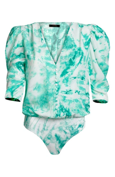 Shop Afrm Foxy Puff Sleeve Bodysuit In Skylit Marine Tie Dye