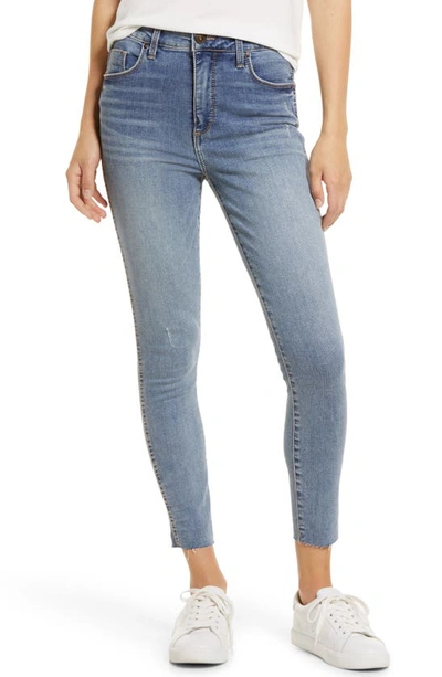 Shop Whetherly Cooper High Waist Raw Hem Crop Skinny Jeans In Med Napels