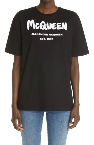 Shop Alexander Mcqueen Graffiti Logo Graphic Tee In Black/ White