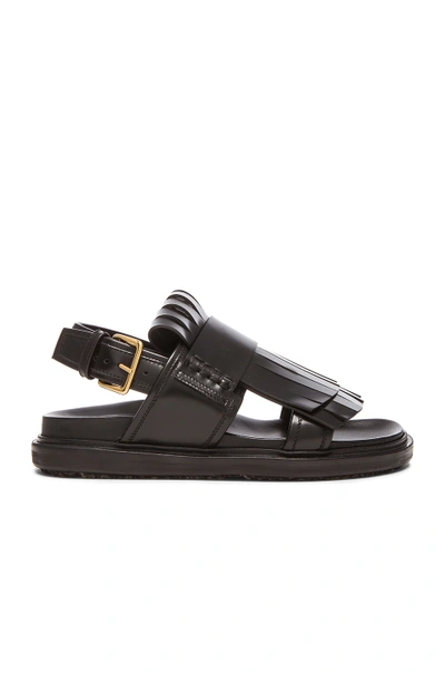 Shop Marni Loafer Fussbett Leather Sandals In Coal