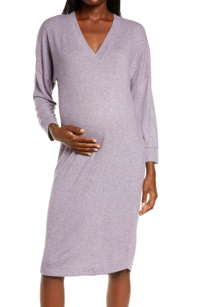Shop Belabumbum Anytime Maternity/nursing Long Sleeve Lounge Dress In Plum Marl