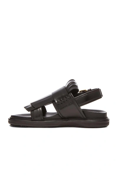 Shop Marni Loafer Fussbett Leather Sandals In Coal