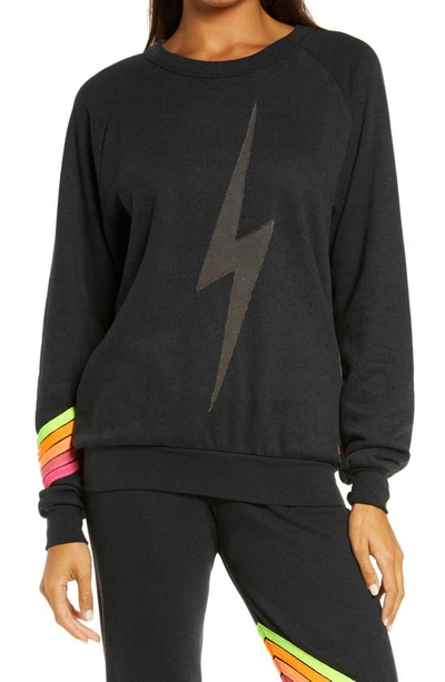 Shop Aviator Nation Bolt Chevron Stripe Sweatshirt In Charcoal/ Neon