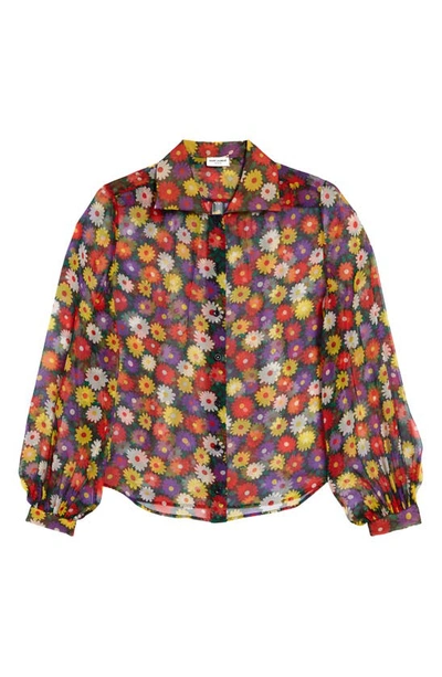 Shop Saint Laurent Floral-print Silk Blouse In Craie Multico