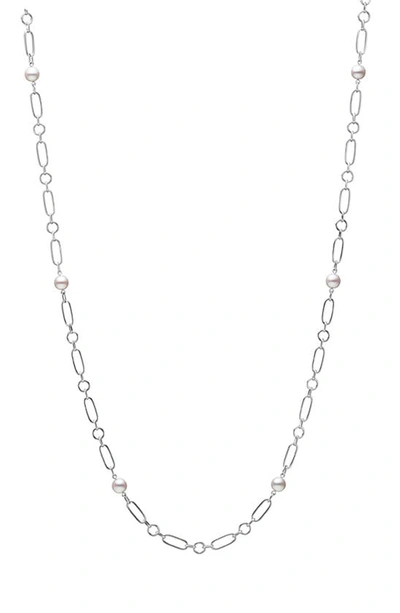 Shop Mikimoto Cultured Pearl Station Necklace In White/ Gold Pearl