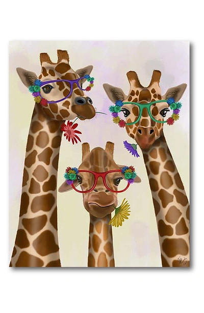 Shop Courtside Market Giraffe And Flower Glasses, Trio Gallery-wrapped Canvas Wall Art In Multi Color