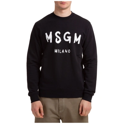 Shop Msgm Men's Sweatshirt Sweat  Logo Pennellato In Black