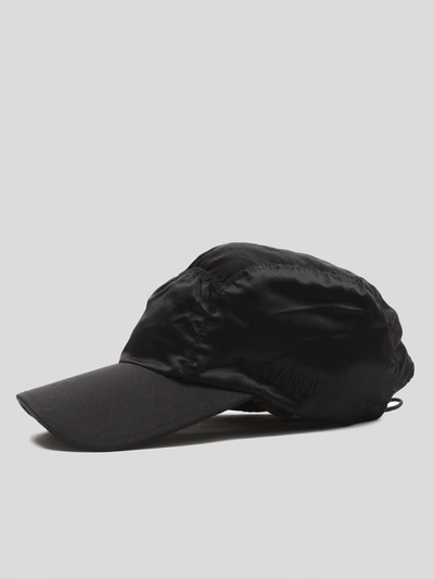 Shop Ganni Ruched Cap In Black