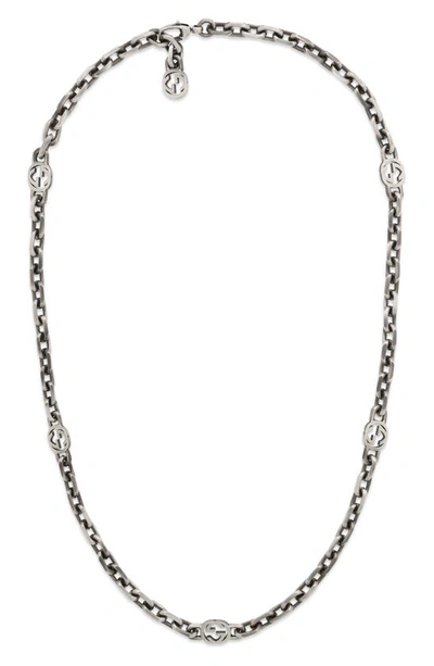 Shop Gucci Interlocking G Station Necklace In Silver