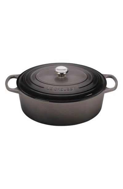 Shop Le Creuset Signature 9 1/2 Quart Oval Enamel Cast Iron French/dutch Oven In Oyster