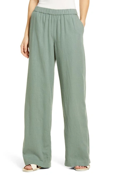 Shop Caslonr Wide Leg Pull-on Linen Blend Pants In Green Dune