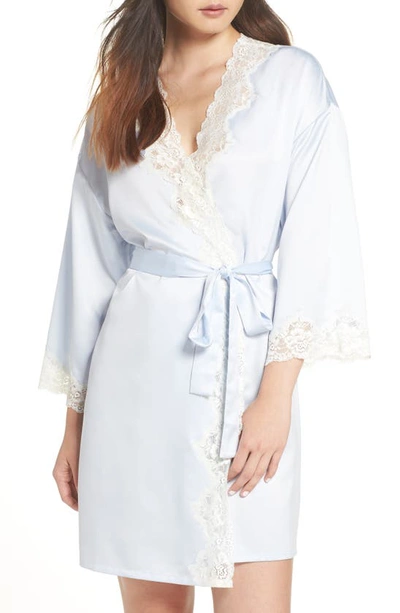 Shop Lauren Ralph Lauren Lace Trim Satin Robe In Blue