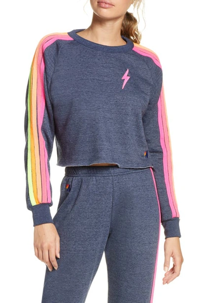 Shop Aviator Nation Bolt Crop Sweatshirt In Heather Navy Neon