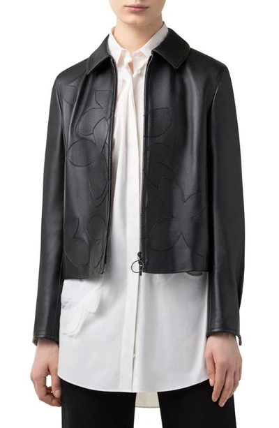 Shop Akris Punto Magnolia Appliqué Leather Jacket In Black