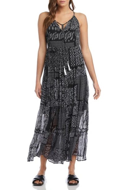 Shop Karen Kane Patchwork Print Tiered Maxi Dress In Black With Off White