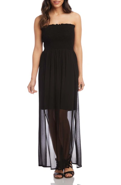 Karen Kane Smocked Semi Sheer Maxi Dress In Black