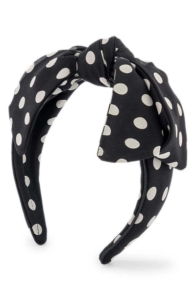 Shop Alexandre De Paris Polka Dot Bow Silk Headband In Black And White