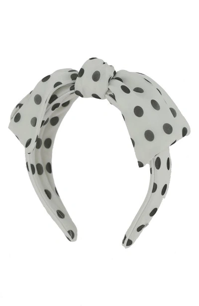 Shop Alexandre De Paris Polka Dot Bow Silk Headband In White And Black
