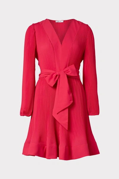 Shop Milly Liv Pleated Dress In Pomegranate
