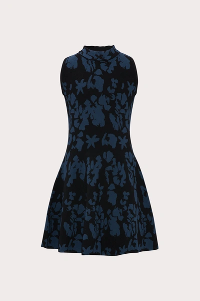 Shop Milly Mini Floral Flared Dress In Black/lapis