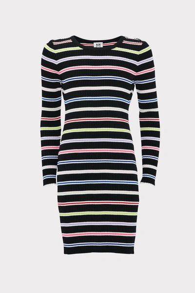 Shop Milly Minis Multi Stripe Long Sleeve Dress In Black Multi