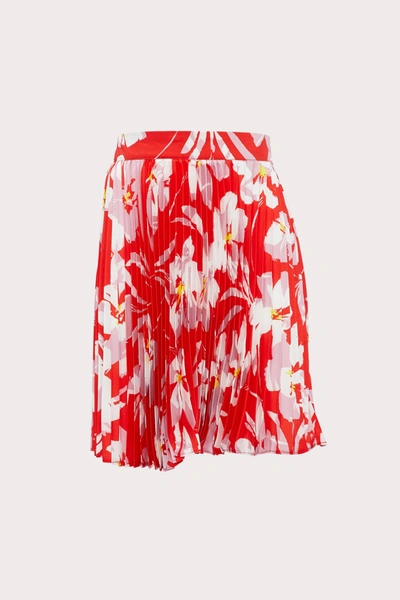 Shop Milly Minis Hibiscus Print Twill Pleat Skirt In Coral Multi