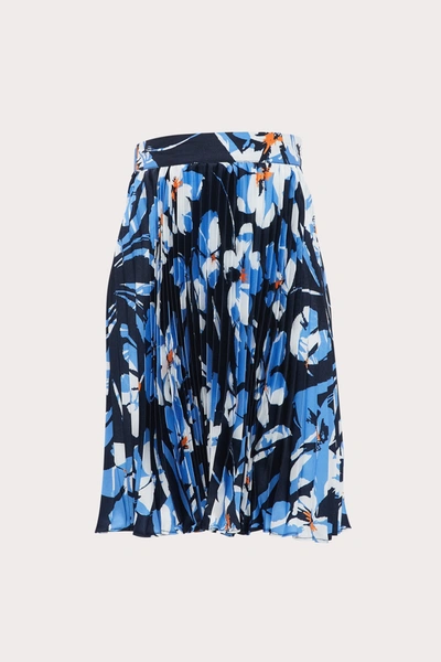 Shop Milly Minis Hibiscus Print Twill Pleat Skirt In Navy Multi