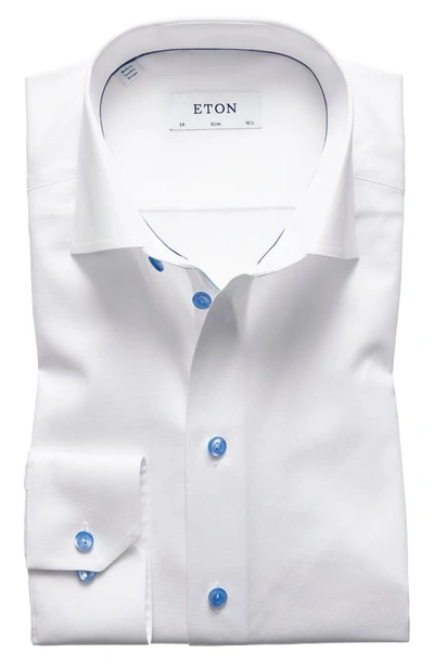 Shop Eton Slim Fit Cotton Twill Dress Shirt With Grey Details In White/ Blue