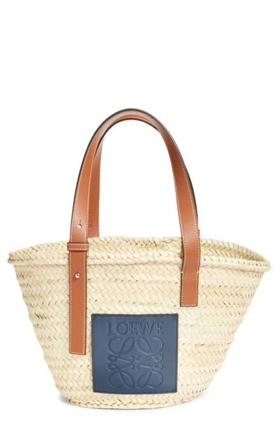 Shop Loewe X Paula's Ibiza Palm Leaf Basket Bag In Natural/ Ocean