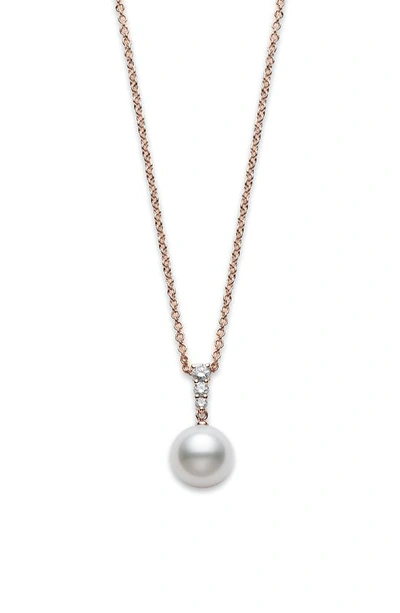 Shop Mikimoto Morning Dew Diamond & Pearl Necklace In Rose Gold