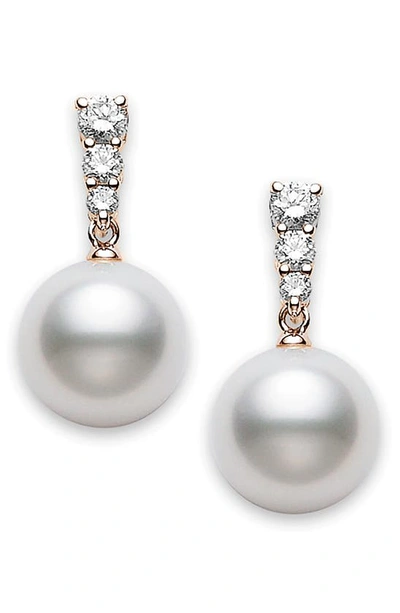 Shop Mikimoto Morning Dew Diamond & Pearl Earrings In Rose Gold