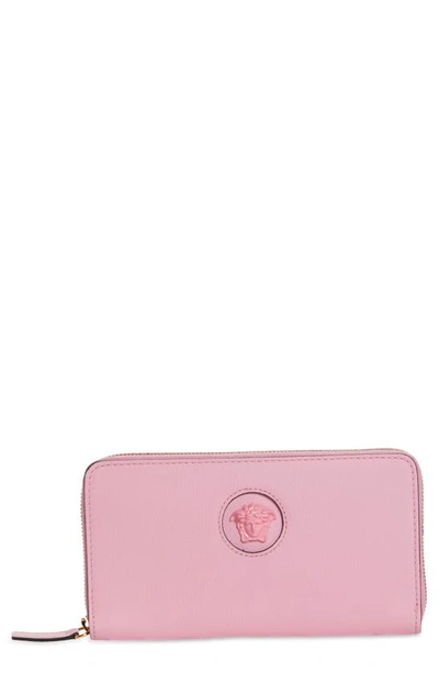 Shop Versace La Medusa Zip Around Leather Wallet In Pink