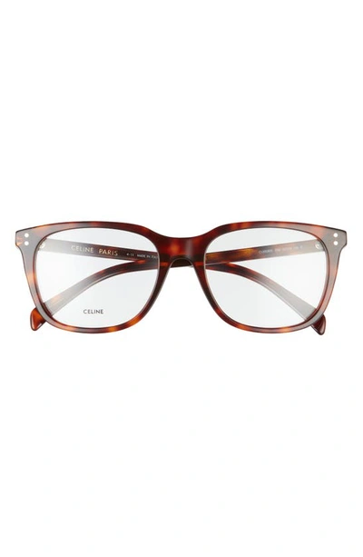 Shop Celine 56mm Rectangle Optical Glasses In Dark Havana