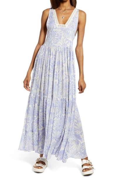 Shop Free People Tiers For You Sleeveless Maxi Dress In Cornflower Combo