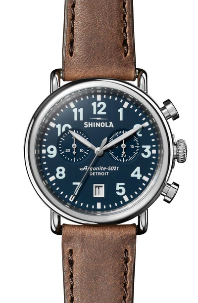 Shop Shinola Runwell Chronograph Leather Strap Watch, 41mm In Midnight Blue