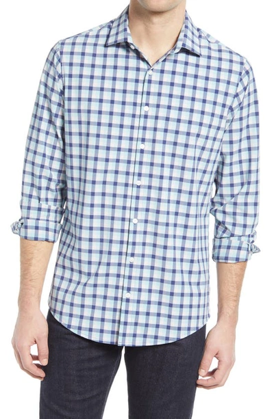 Shop Mizzen + Main Leeward Stretch Check Button-up Shirt In Cobalt Blue And Pink Multi Che